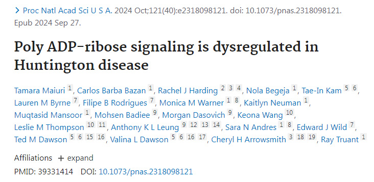 
亨廷頓病中多聚ADP核糖信號(hào)傳導(dǎo)失調(diào)