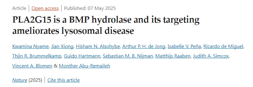  PLA2G15是一種靶向干預(yù)該酶可改善溶酶體貯積癥的BMP水解酶