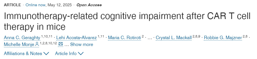  小鼠CAR T細(xì)胞治療后免疫治療相關(guān)認(rèn)知障礙