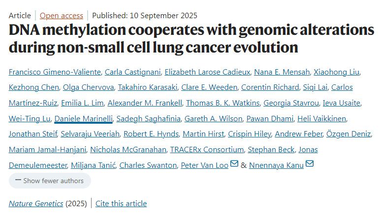 在非小細(xì)胞肺癌演進(jìn)過程中，DNA甲基化與基因組改變協(xié)同作用