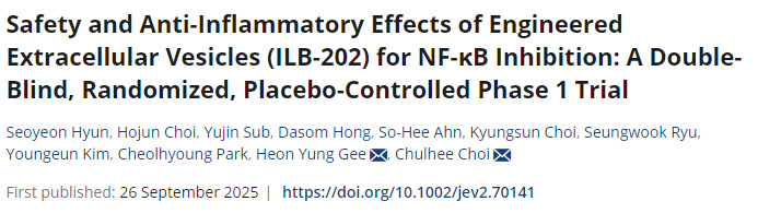 一種用于抑制NF-κB的工程化細(xì)胞外囊泡ILB-202的安全性與抗炎效果：雙盲、隨機(jī)、安慰劑對照的I期臨床試驗(yàn)