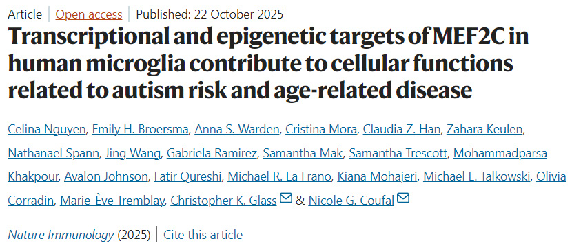 MEF2C在人類小膠質(zhì)細胞中的轉(zhuǎn)錄與表觀遺傳學靶點—對自閉癥風險及年齡相關(guān)疾病的細胞功能影響