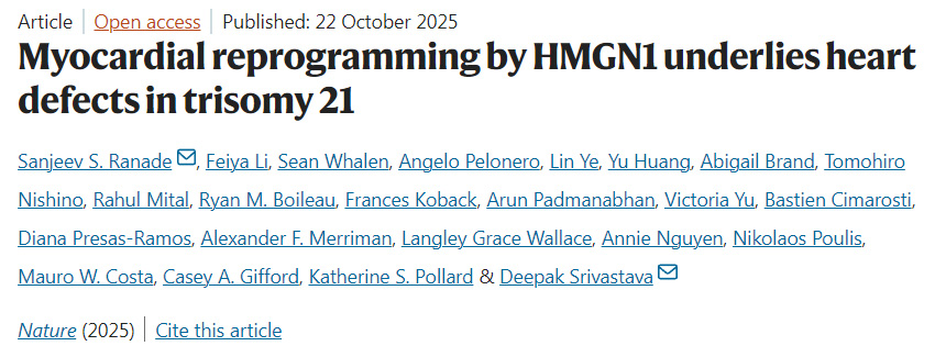 HMGN1所致的心肌重編程是21三體綜合征心臟缺陷的根本原因 HMGN1所致的心肌重編程是21三體綜合征心臟缺陷的根本原因
