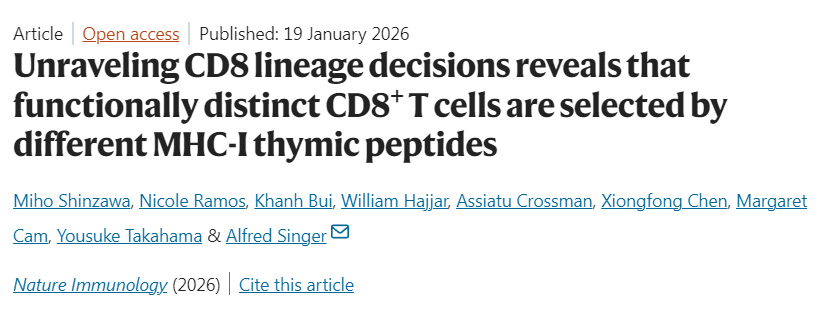 解析CD8譜系命運(yùn)決定：揭示功能各異的CD8+ T細(xì)胞由不同MHC-I胸腺肽選擇形成