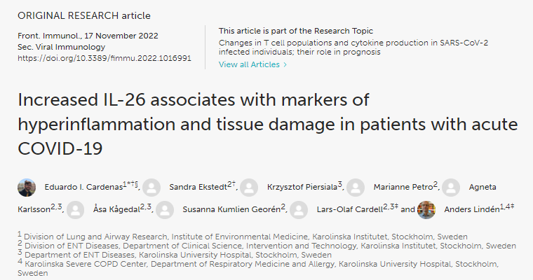 IL-26是嚴重COVID-19的一種潛在生物標志物