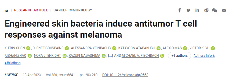 研究通過表達(dá)固定在分泌蛋白或細(xì)菌表面蛋白上的腫瘤抗原改造皮膚細(xì)菌表皮葡萄球菌來，測(cè)試其驅(qū)動(dòng)抗腫瘤免疫反應(yīng)的能力