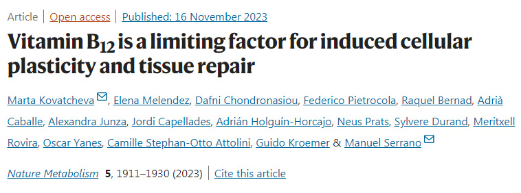維生素B12是誘導細胞可塑性和組織修復的限制因素