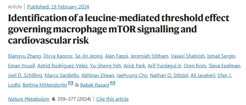 鑒別亮氨酸介導(dǎo)的控制巨噬細(xì)胞mTOR信號傳導(dǎo)和心血管風(fēng)險的閾值效應(yīng)