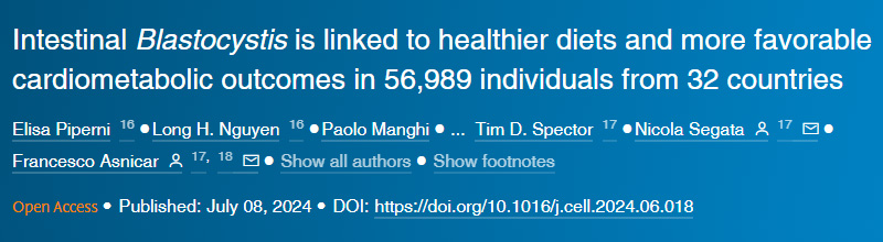 來自32個(gè)國家的56989名患者的腸道芽囊炎與更健康的飲食和更有益的心臟代謝結(jié)果有關(guān)